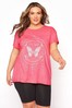 Yours Curve Pink Acid Wash Topstitch Butterfly Print T-Shirt
