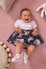 Lipsy Pink And Black Spot Floral Baby Puff Sleeve Dress With Matching Knicker