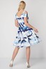 Roman Blue Floral Stripe Fit and Flare Dress