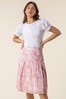 Roman Pink Floral Print A-Line Cotton Skirt
