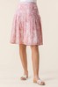 Roman Pink Floral Print A-Line Cotton Skirt