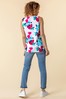 Roman White Abstract Floral Print Notch Neck Top