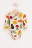 Lindex Cream Vegetable Print Baby Wrap-Over Bodysuit