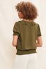 Friends Like These Khaki Green Ruffle V Neck Front Puff Sleeve Blouse