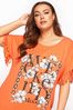 Yours Orange Printed Front Fringed T-Shirt