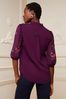 V&A | Dining Room Furniture Berry Red Floral Embroidered Ruffle V Neck Button Through Blouse