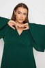 Yours Curve Green Wrap Jersey Rib Flare Sleeve Top