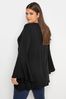 Yours Curve Black Wrap Jersey Rib Flare Sleeve Top
