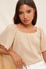 Friends Like These Camel Flutter Sleeve Square Neck Textured Blouse