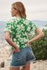 Friends Like These Green V Neck Ruffle Front Puff Sleeve Blouse