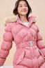 Lipsy Raspberry Pink Long Line Belted Padded Coat