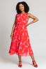 Roman Red Petite Abstract Print Pleated Maxi Leatheret Dress
