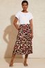 Love & Roses Neutral Animal Pleated Summer Midi Skirt