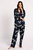 Chelsea Peers Navy Zebra Satin Button Up Pyjama Set