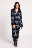 Chelsea Peers Navy Zebra Satin Button Up Pyjama Set