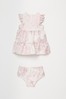 Lipsy Pink Baby Tiered Jacqard Dress With Matching Knicker