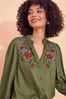 Love & Roses Khaki Embroidery Pie Crust Blouse