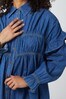 Blue Vanilla Blue Gathered Front Frill Shoulder Denim Shirt