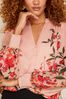V&A | Flowers & Plants Pink Printed Puff Sleeve V Neck Long Sleeve Button Up Blouse