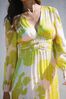 Lipsy Lime Floral Petite Long Sleeve Pleated V Neck Channel Waist Midi Dress