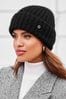Lipsy Black Chunky Knitted Ribbed Beanie Bowser Hat