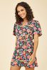 Yumi Pink Multi Retro Floral Button Up Playsuit