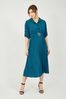 Mela Teal Blue Pleated Skirt Midi Shirt Dress