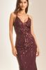 Lipsy Berry Red Hand Embellished Sequin Cami Midi London Dress