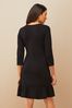 Friends Like These Black Fit And Flare Three Quarter Sleeve front Dress