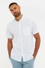 Threadbare White Cotton-Linen Blend Short-Sleeve Shirt