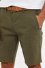 Threadbare Khaki Green Cotton Stretch Turn-Up Chino Shorts with Woven Belt