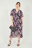 Mela Navy & Pink London Floral Wrap Front Detail Maxi Tiered Dress