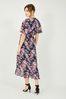 Mela Navy & Pink London Floral Wrap Front Detail Maxi Tiered Dress