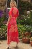 Threadbare Red Mixed Floral Button Down Midi Dress