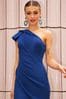 Chi Chi London Cobalt Blue One Shoulder Wrap Detail Midi Dress