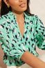 Love & Roses Aqua Green Animal Frill Ruffle V Neck 3/4 Sleeve Button Up Blouse