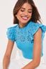 Lipsy Blue Broderie Angel Sleeve Knitted Top