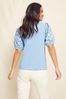 Friends Like These Blue Broderie Puff Sleeve Round Neck Top