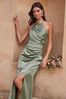 Lipsy Green Petite Ciara Satin Split Halter Bridesmaid Dress