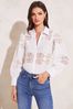 Lipsy White Lace Insert Collared Button Through Shirt