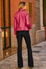 Sosandar Pink Leather Biker check-print Jacket