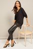 Friends Like These Black/Grey Petite Soft Jersey V Neck Long Sleeve Tunic Top