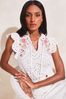 Lipsy White Embroidery Pretty Frill Neck Tie Ruffle Short Sleeve Shell Top