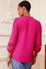 Long Sleeve Tops Pink Ruffle Ruffle Neck Lace Trim Tie Cuff 3/4 Sleeve Dobby Blouse