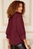 Love & Roses Burgundy Red Petite Dobby Lace Trim 3/4 Sleeve Button Through Blouse