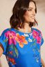 Love & Roses Cobalt Floral Petite Roll Sleeve Round Neck T-Shirt
