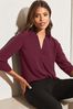 Lipsy Berry Red V Neck 3/4 Sleeve Collared Blouse