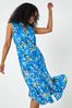 Roman Blue Petite Floral Frill Hem Sleeveless Dress