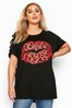 Yours Black Lips Print Laser Cut Sleeve Top