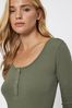 Pieces Green Ribbed Round Neck Button Detail Top